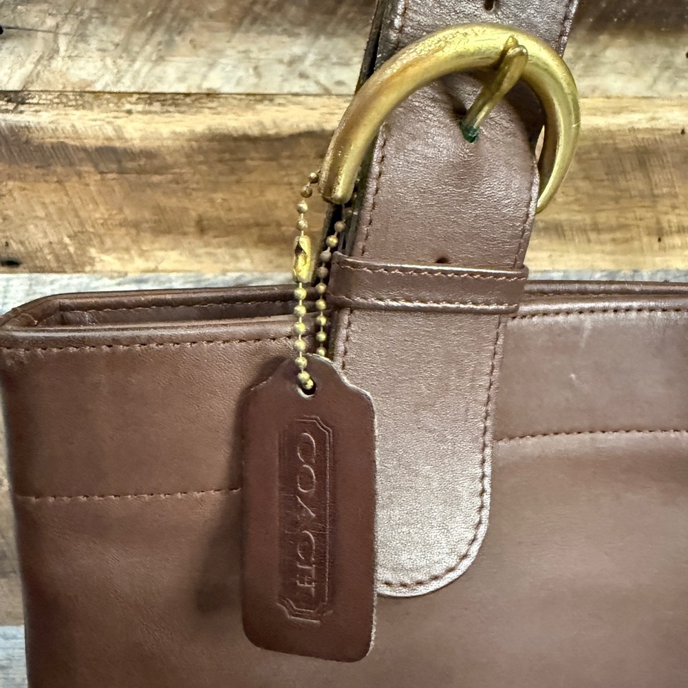 Coach Chocolate Brown Leather Tote with Brass Hardware - Picture 2 of 12